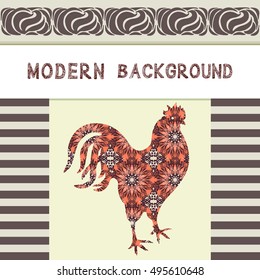 Paper ornate cock application for any background. Rooster holiday card.