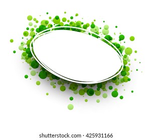 Paper oval white background with green drops. Vector illustration.