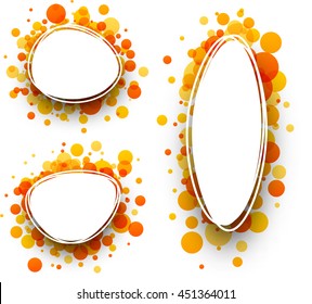 Paper oval white backgrounds set with orange drops. Vector illustration.