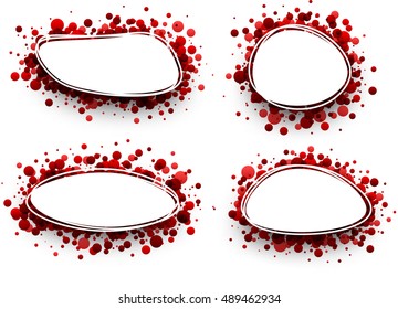 Paper oval white backgrounds set with red drops. Vector illustration.