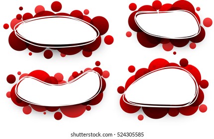 Fondo blanco ovalado de papel con burbujas rojas. Ilustración vectorial.