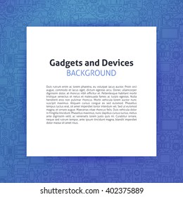 Paper over Gadgets and Devices Line Art Background. Vector Illustration of Piece of Paper over Technology and Electronics Outline Modern Design.
