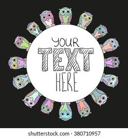 Paper owls vector circle frame