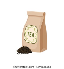 Paper package bag of tea. Vector illustration cartoon flat icon isolated on white background.