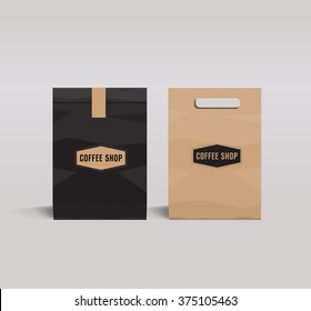 paper package design mock up template.cafe and restaurant packaging.  coffee badge logo 