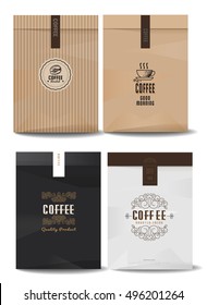 Paper Package Design Mock Up Template.cafe And Restaurant Packaging. Coffee Badge Logo. Vector Template. Vintage Style.