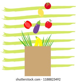 paper package with fresh healthy produce. Organic products from the farm. Vegetables,fruits, salads and green in bag