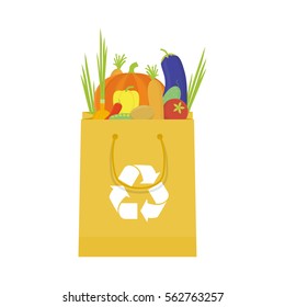 Paper package with fresh healthy produce. Organic products from the farm. Vector flat design illustration