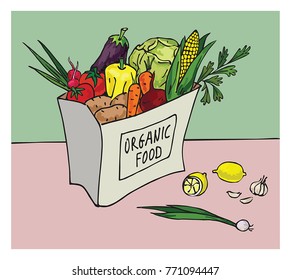 Paper package with fresh organic vegetables.
