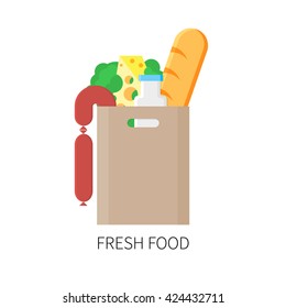 Paper package with fresh produce. Vector flat design illustration