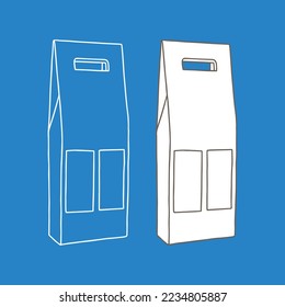 Paper package with handle for two bottles. Mockup for takeaway. Delivery service concept. 