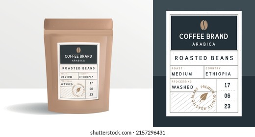 Paper package, pouch mockup. Coffee label template. Coffee zip package design. Package, Bag mockup template for logo, brand, sticker, label. Vector illustration