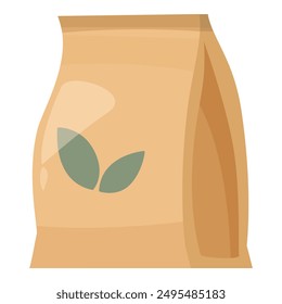 Paper package is showing its side, revealing a logo with two leaves, suggesting it contains a bio product