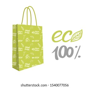 Paper package, vector illustration with seamless pattern. Using eco bags instead plastic. Purchasing organic products and eco food. Bio packet and environmental problem of the Earth.
