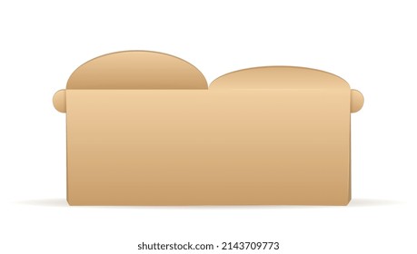 Paper packaging bag. Box of unusual shape with two compartments for sorting food. Container for dinner at work, two dishes. Preservation of temperature. Cartoon isometric vector illustration