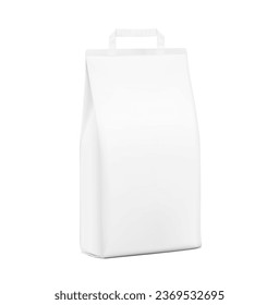 Paper packaging bag with handle mockup. Front view. Vector illustration isolated on white background. Ready for use in presentation, promo, advertising and more. EPS10.	