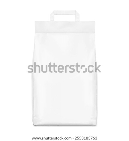 Paper packaging bag with handle mockup. Front view. Vector illustration isolated on white background. Ready for use in presentation, promo, advertising and more. EPS10.