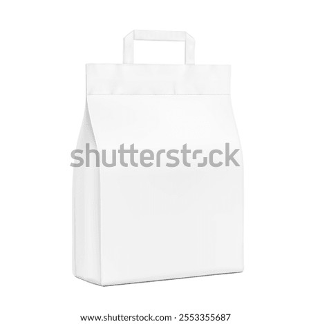 Paper packaging bag with handle mockup. Half side view. Vector illustration isolated on white background. Ready for use in presentation, promo, advertising and more. EPS10.