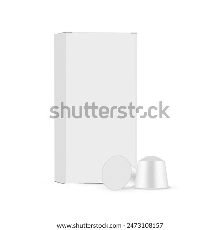 Paper Packaging Box With Coffee Capsules, Blank Mockup, Isolated On White Background. Vector Illustration