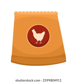 Paper packaging chicken feed, simple illustration of a bag of food for animals on a farm. Ideal for agriculture, farm and animal husbandry themes.