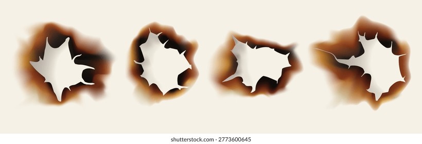 Paper page with burning corner, smoldering fire effect, brown charred edge texture isolated on white background.
