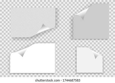 Paper page curl corner, flip turn fold sheet. Page curl with shadow on blank sheet of paper.
