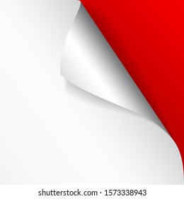 Paper page with curled corner and shadow. Template for your design. Set. Vector illustration.
