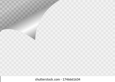 Paper page with curled corner and shadow. Template for your design. Set. Vector illustration.