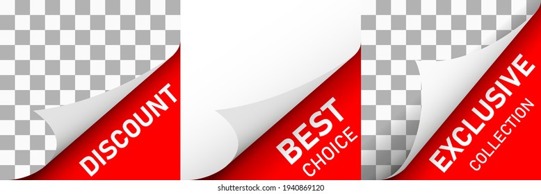 Paper Page With Discount. Advertising With Curl On Corner. Label Rolled With Sale Offer. Sheet With Peel For Sale Concept. Special Sticker With Flip, Turn Of Sheets. Design Icon. Vector.