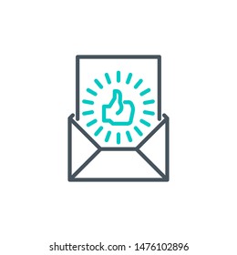 paper page done with envelope outline flat icon. Single high quality outline logo symbol for web design or mobile app. Thin line design logo. Black and blue icon pictogram isolated on white background