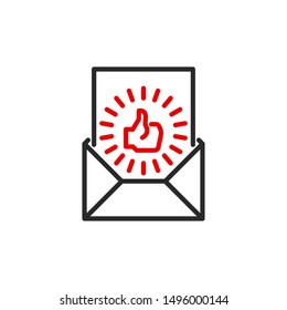 paper page done with envelope outline flat icon. Single high quality outline logo symbol for web design or mobile app. Thin line design logo. Black and red icon pictogram isolated on white background