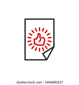 paper page with done outline flat icon. Single high quality outline logo symbol for web design or mobile app. Thin line sign design logo. Black and red icon pictogram isolated on white background