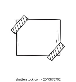 Paper page doodle. Memo paper sticky with scotch tape in sketch style. Hand drawn vector illustration isolated on white background.