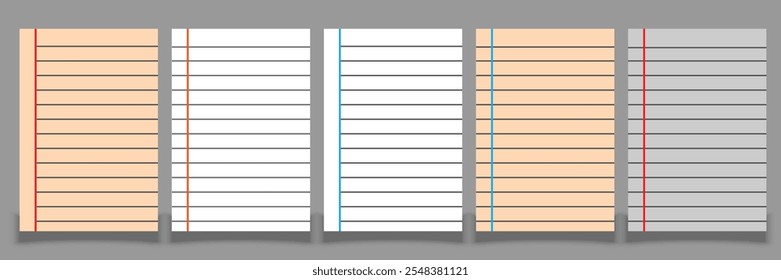 Paper page of notebook. School sheet with lines and grid. Creative vector illustration of realistic square, lined paper blank sheets set isolated. Realistic blank notepaper with shadow effect. 