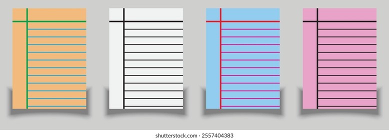 Paper page of notebook. School sheet with lines and grid. Notepad icon . Realistic blank notepaper icon vector set.