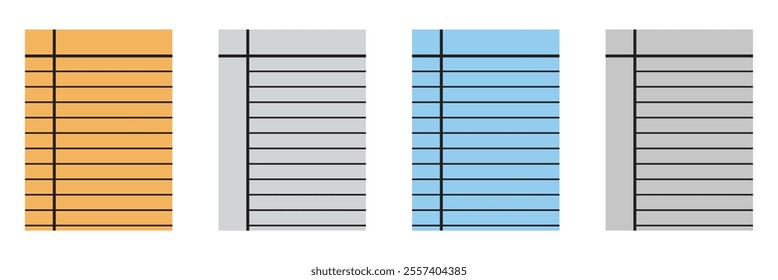 Paper page of notebook. School sheet with lines and grid. Notepad icon . Realistic blank notepaper icon vector set.