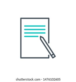 paper page with pencil outline flat icon. Single high quality outline logo symbol for web design or mobile app. Thin line sign design logo. Black and blue icon pictogram isolated on white background