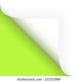 Paper / page turning over bottom left green