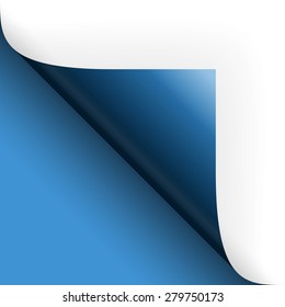 Paper / page turning over bottom left blue