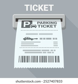 Paper parking ticket with its barcode coming out of a slot in an automatic machine (flat design)