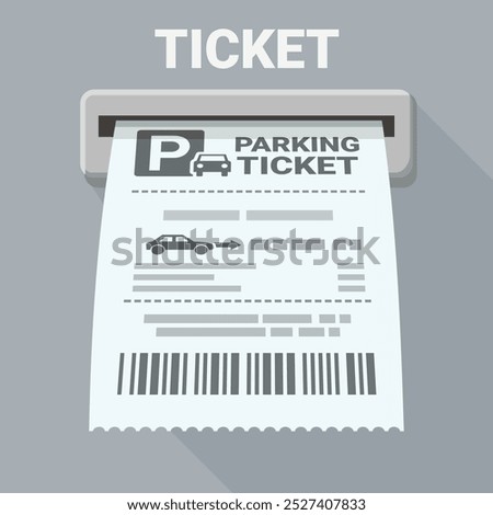 Paper parking ticket with its barcode coming out of a slot in an automatic machine (flat design)