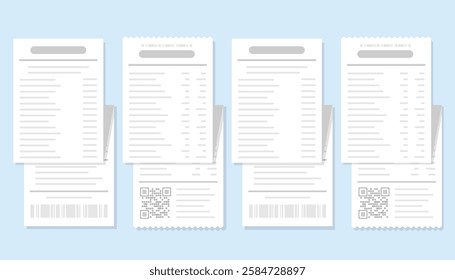Paper payment receipt bill folding set.