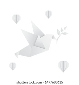 Paper Peace Day Design with Origami Pigeon and Hearts