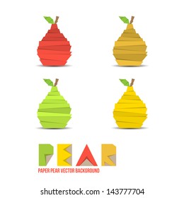 Paper Pear Background - Vector Illustration - Set of Fruits