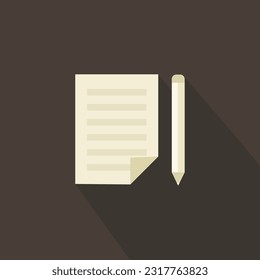 Paper and pecil flat vector design, simple flat design with long shadow