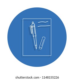 Paper And Pen badge icon. Element of education for mobile concept and web apps icon. Thin line icon with shadow in badge for website design and development, app development on white background