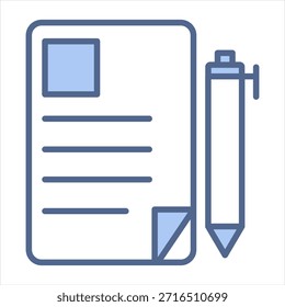 Papel y pluma azul icono de Ilustración vectorial
