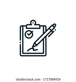 Paper with pen, document, signing, write outline icons. Vector illustration. Editable stroke. Isolated icon suitable for web, infographics, interface and apps.