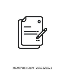 Paper with pen, edit file outline icon. Vector illustration. Isolated icon is suitable for web, infographics, interfaces, and apps.