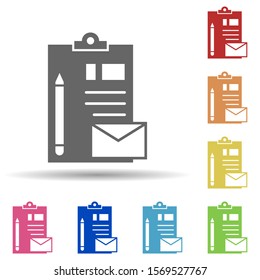 Paper, pen, envelope in multi color style icon. Simple glyph, flat vector of business icons for ui and ux, website or mobile application